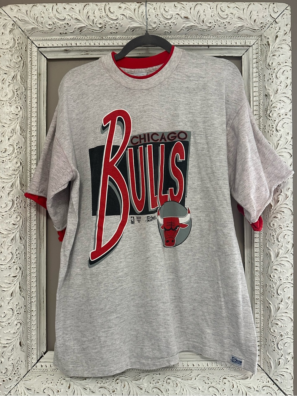 Vintage 90’s Chicago Bulls Double Collar and Sleeve Graphic Tee. Size XL
